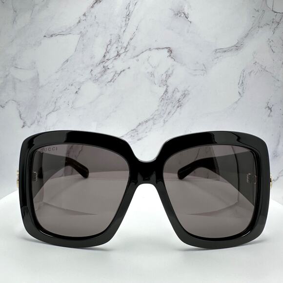 New GUCCI Sunglasses Wrap Square Black Gold Metal GG 55-16-130mm Authentic Gucci main image 15